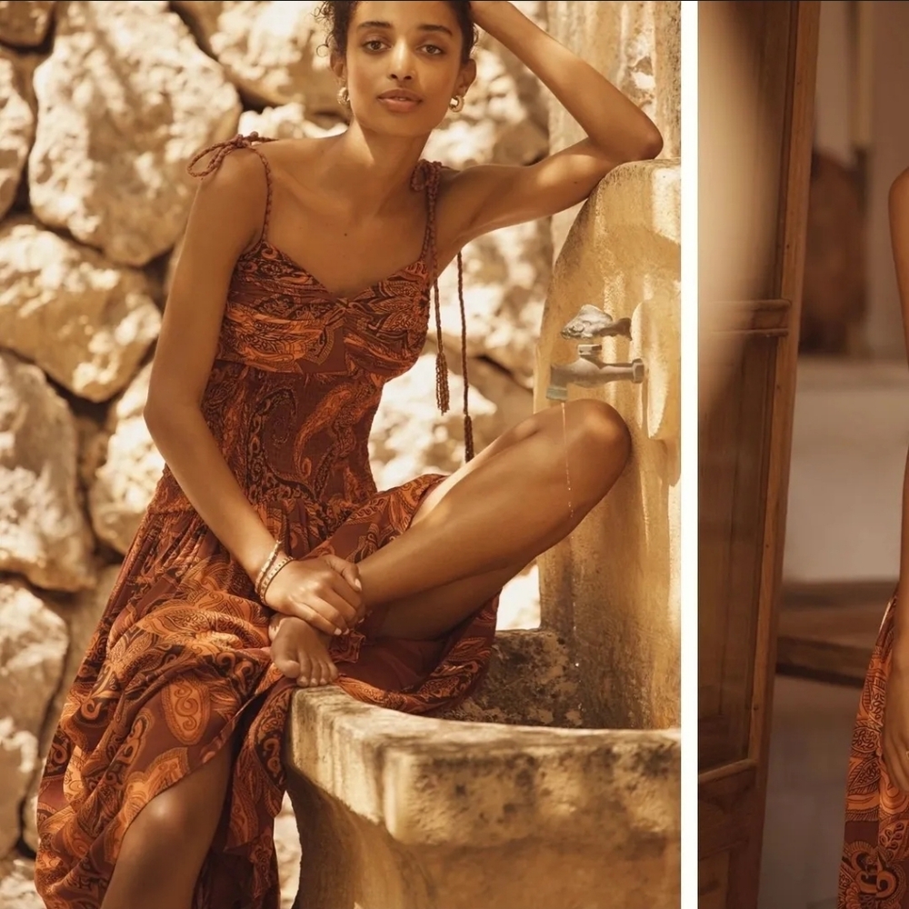 Farm Rio x Anthropologie NWTs Drop-Waist Printed Midi Dress